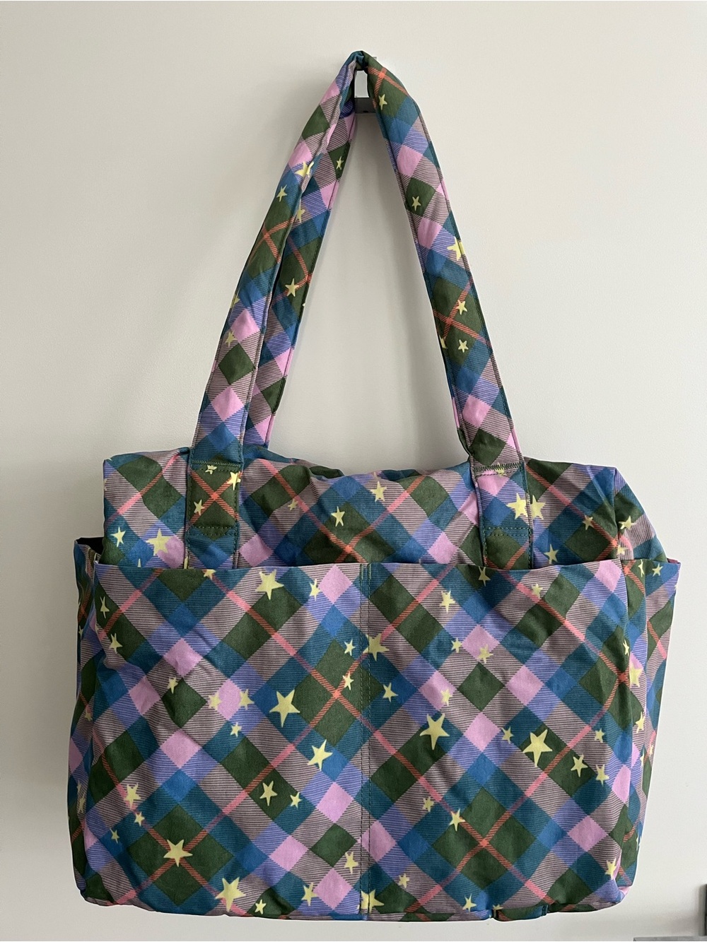 Baggu Small Cloud Carry-On Green Star Plaid